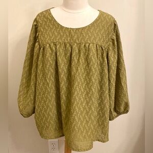 Ophelia Roe Avocado Green Textured Puff Elastic Sleeves Lined Career Top Size 2X